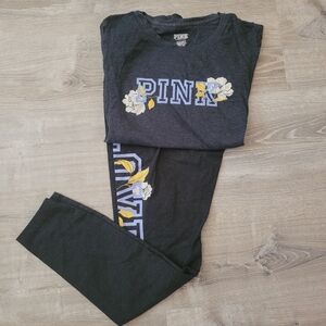 ‼️LAST CHANCE‼️EUC PINK Victoria's Secret T shirt And Leggings Floral Logo Set